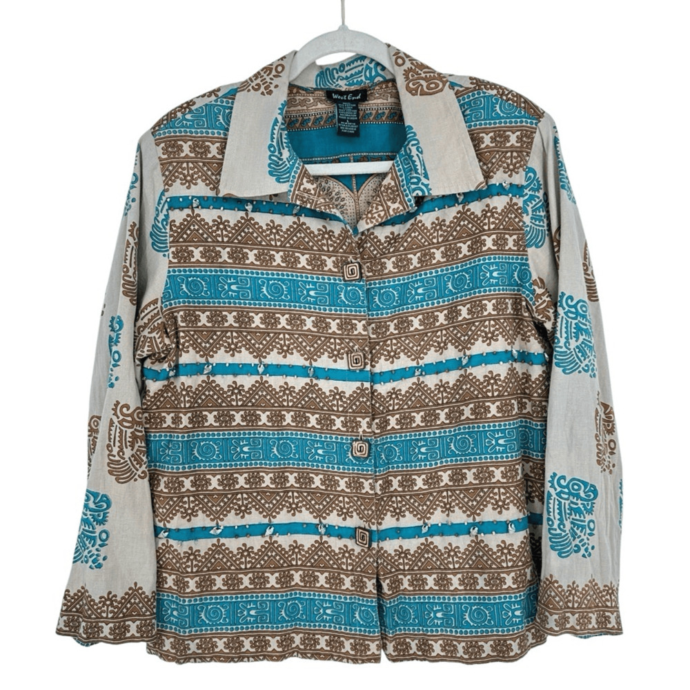Vintage West End Womens L Southwestern Aztec Shirt Jacket Seashell Embellishment
